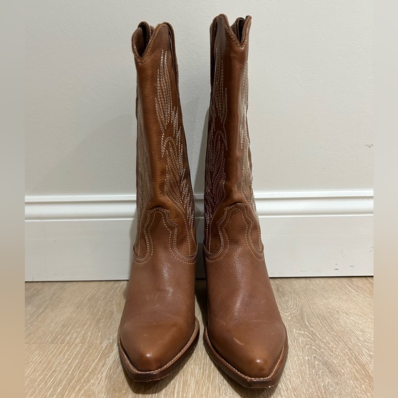 Steve Madden Leather Brown Heeled Boots Western Boho Winter Women's Size 7 - Picture 2 of 9